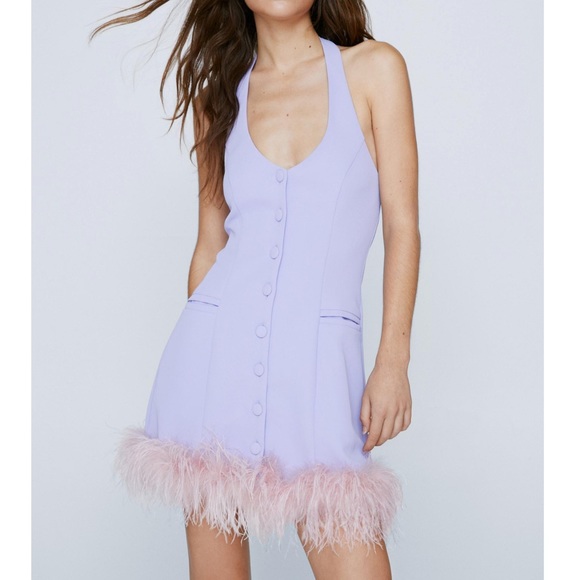 Tailored Fur Trim Halter Neck Dress - Picture 1 of 4